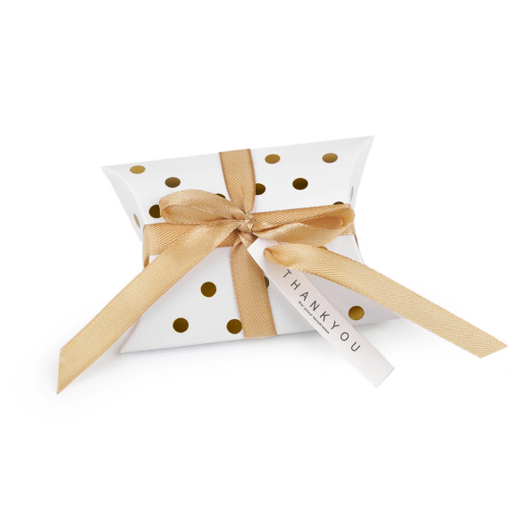 Pudełeczko papierowe ze wstążką i bilecikiem 6,5x9 cm kropki