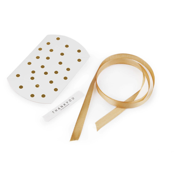 Pudełeczko papierowe ze wstążką i bilecikiem 6,5x9 cm kropki 2