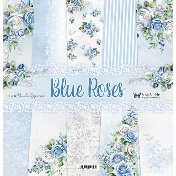 Super Duet - Blue Roses - 12" x 12" scrapbooking paper pack, 1pc + Old Fashion Ribbon satin, 5 pcs 2