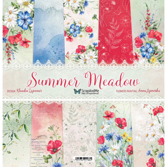 Super Duet -  Summer Meadow, 12" x 12" scrapbooking paper pack, 1pc + Old Fashion Ribbon satin, 5 pcs 2