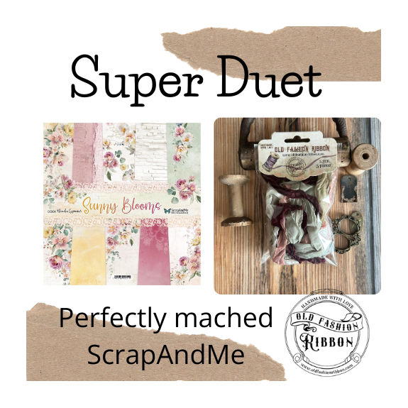 Super Duet - Sunny Blooms, 12" x 12" scrapbooking paper pack, 1pc + Old Fashion Ribbon satin, 5 pcs