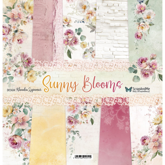 Super Duet - Sunny Blooms, 12" x 12" scrapbooking paper pack, 1pc + Old Fashion Ribbon satin, 5 pcs 2